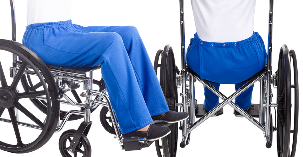 Adaptive Open Back Pant in wheelchair - demonstration of back