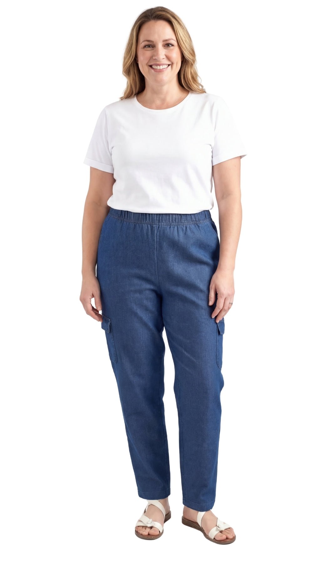 Women's Lightweight Elastic Stretch Waist Casual Denim Pull-on Cargo Pants - Silverts 17