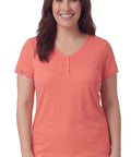Women's V-neck Short Sleeve Tshirt with A Three Button Placket - Silverts 9