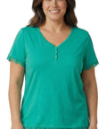 Women's V-neck Short Sleeve Tshirt with A Three Button Placket - Silverts 17