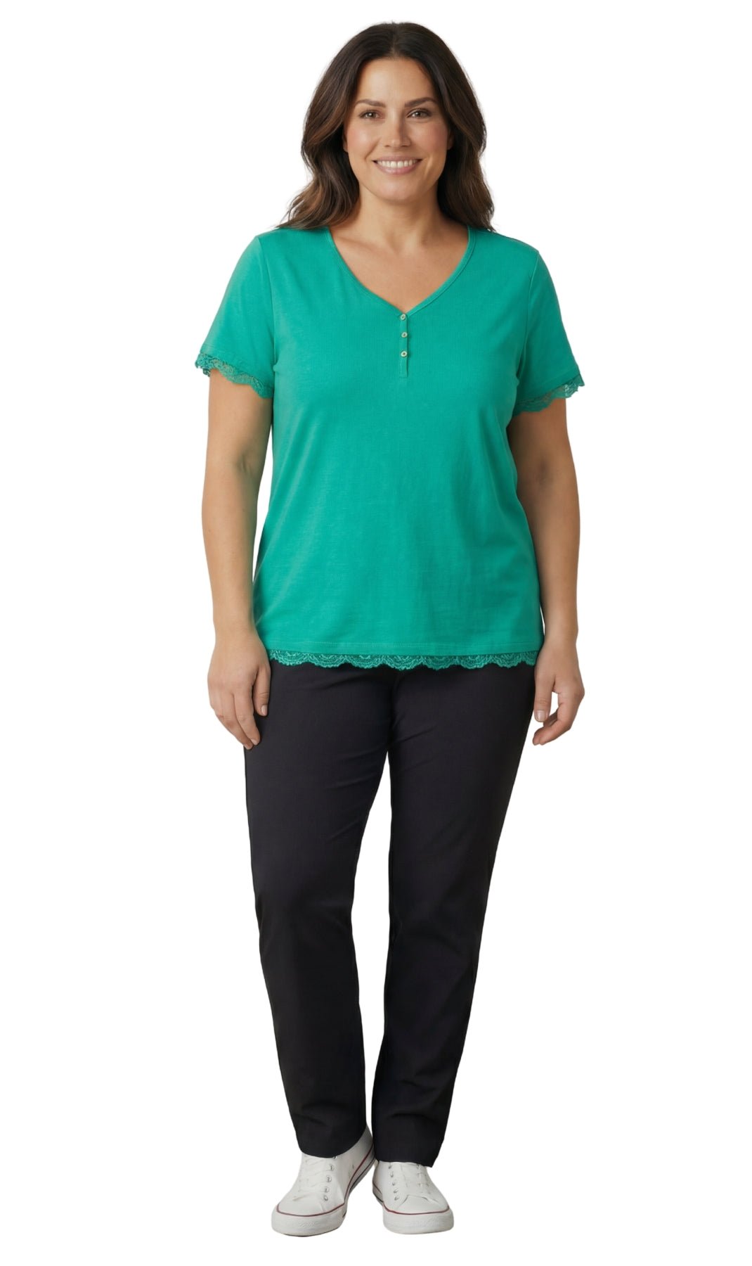 Women's V-neck Short Sleeve Tshirt with A Three Button Placket - Silverts 20