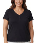 Women's V-neck Short Sleeve Tshirt with A Three Button Placket - Silverts 1