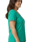 Women's V-neck Short Sleeve Tshirt with A Three Button Placket - Silverts 19