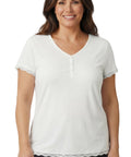 Women's V-neck Short Sleeve Tshirt with A Three Button Placket - Silverts 13