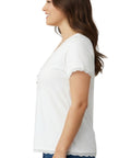 Women's V-neck Short Sleeve Tshirt with A Three Button Placket - Silverts 15