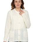 Women's Button Front Crochet Pointelle Cardigan with Pockets - Silverts 1