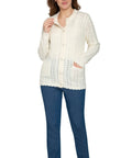 Women's Button Front Crochet Pointelle Cardigan with Pockets - Silverts 5