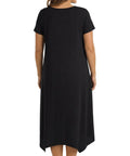Women's Knit Wide Scoop Neck Short Sleeve Dress in A-line Asymmetrical Hem - Silverts 2