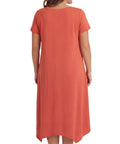 Women's Knit Wide Scoop Neck Short Sleeve Dress in A-line Asymmetrical Hem