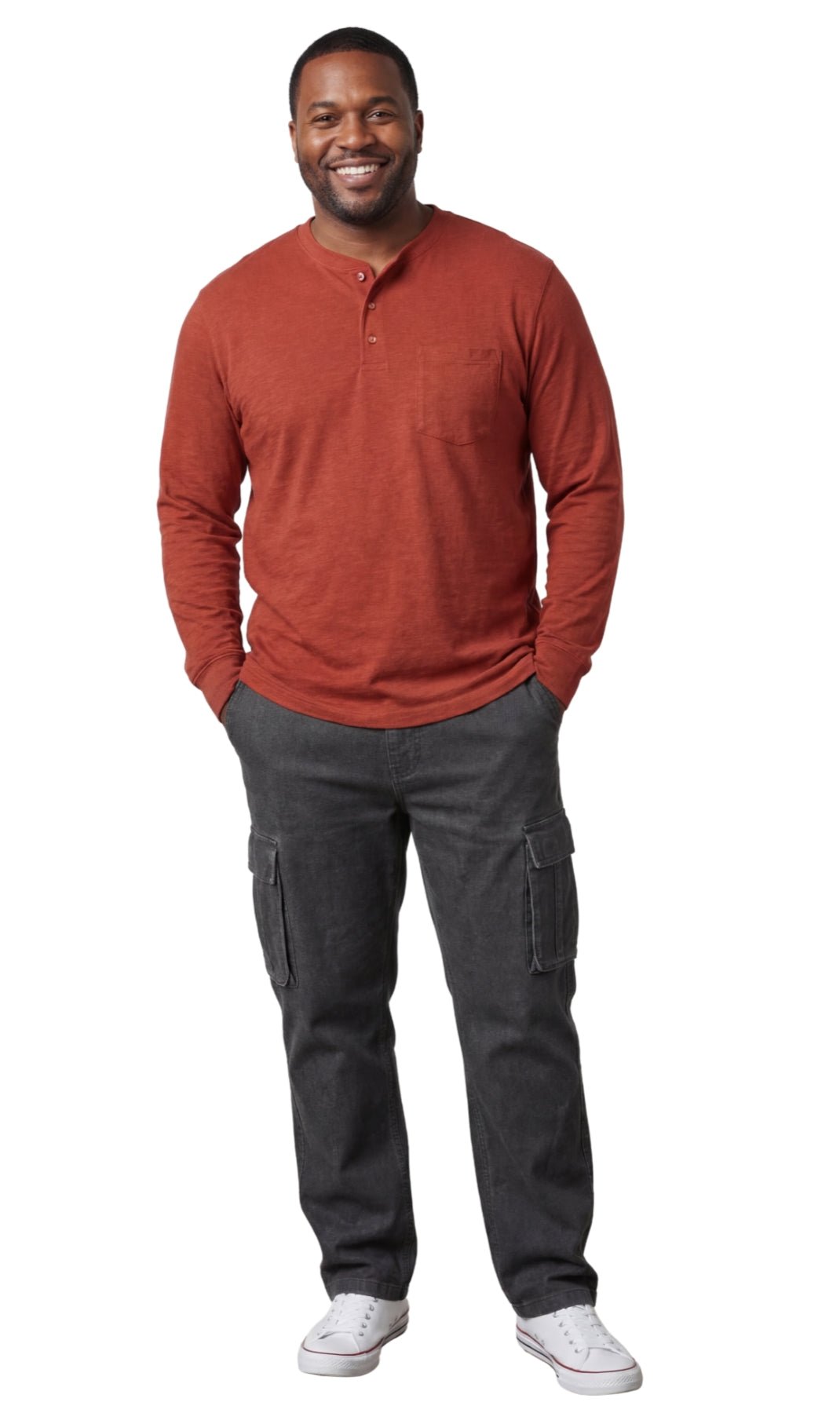 Men's Long Sleeve Henley shirt in cotton blend with 3 Button Placket & Chest Pocket - Silverts 21