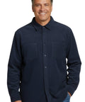 Men's Heathered Fleece Overshirt with Chest Pockets and Tortoise-shell patterned Buttons - Silverts 12