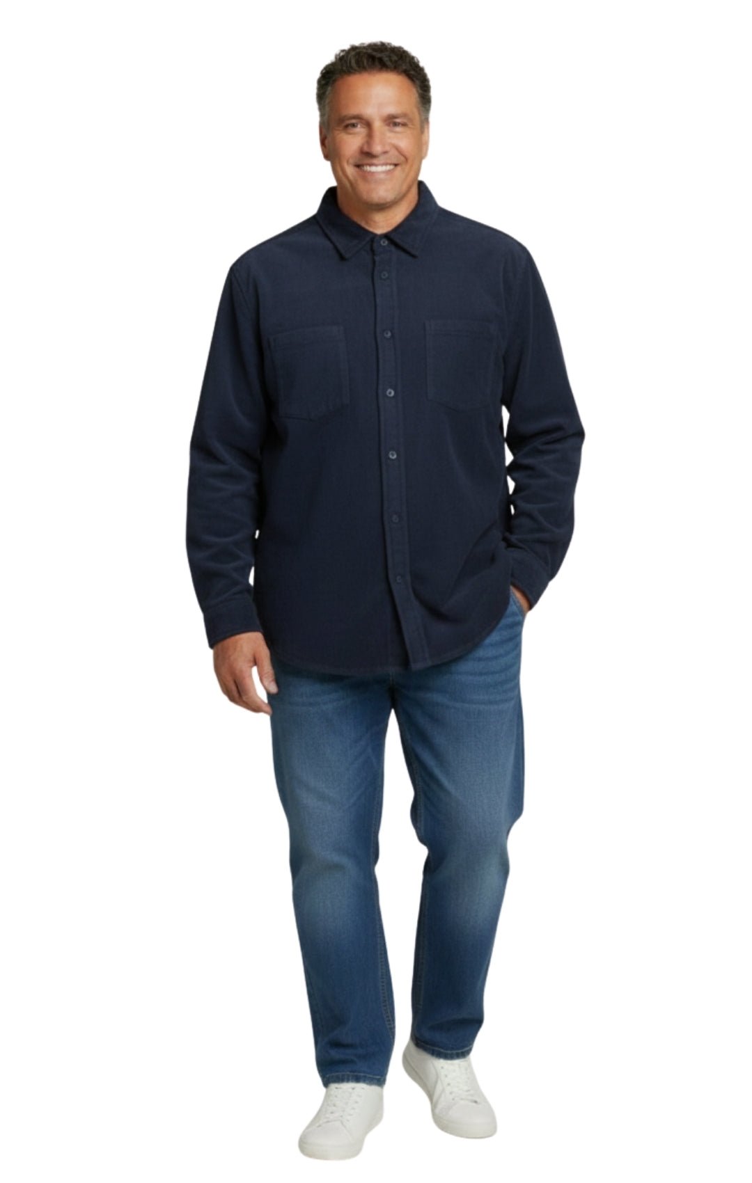 Men's Heathered Fleece Overshirt with Chest Pockets and Tortoise-shell patterned Buttons - Silverts 14