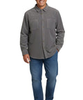 Men's Heathered Fleece Overshirt with Chest Pockets and Tortoise-shell patterned Buttons - Silverts 11