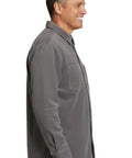 Men's Heathered Fleece Overshirt with Chest Pockets and Tortoise-shell patterned Buttons - Silverts 10