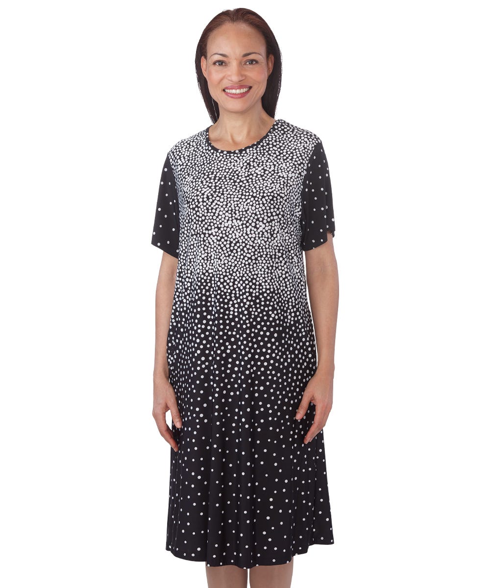 Silverts Flowy Short Sleeve Adaptive Open Back Dress White Dots Silverts Flowy Short Sleeve Adaptive Open Back Dress White Dots