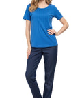 Women's Short Sleeve Cotton Knit T-shirt in Pintuck Style - Silverts 15