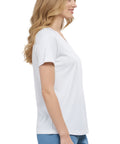 Women's Short Sleeve Cotton Knit T-shirt in Pintuck Style
