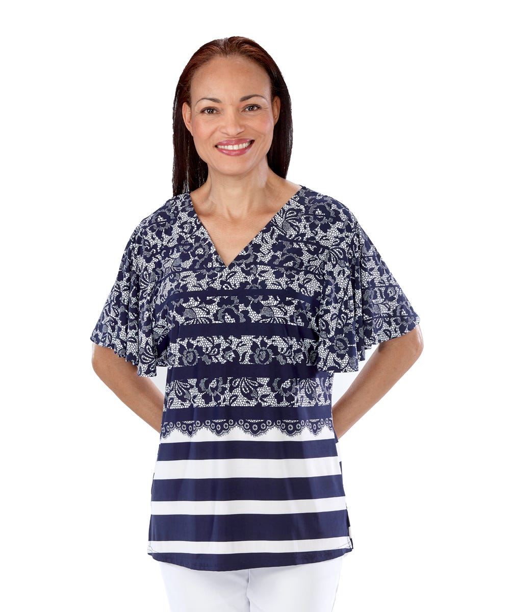Women's Self Dressing Lace Waterfall Sleeve Top