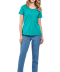 Women's Short Sleeve Cotton Knit T-shirt in Pintuck Style - Silverts 10