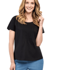 Women's Short Sleeve Cotton Knit T-shirt in Pintuck Style - Silverts 21