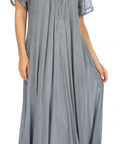 Sakkas Egan Women's Long Embroidered Caftan Dress / Cover Up With Embroidered Cap Sleeves