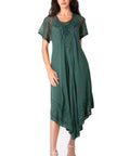 Sakkas Egan Women's Long Embroidered Caftan Dress / Cover Up With Embroidered Cap Sleeves