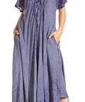 Sakkas Egan Women's Long Embroidered Caftan Dress / Cover Up With Embroidered Cap Sleeves