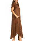 Sakkas Egan Women's Long Embroidered Caftan Dress / Cover Up With Embroidered Cap Sleeves