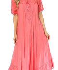 Sakkas Egan Women's Long Embroidered Caftan Dress / Cover Up With Embroidered Cap Sleeves