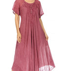 Sakkas Egan Women's Long Embroidered Caftan Dress / Cover Up With Embroidered Cap Sleeves
