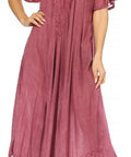 Sakkas Egan Women's Long Embroidered Caftan Dress / Cover Up With Embroidered Cap Sleeves