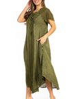 Sakkas Egan Women's Long Embroidered Caftan Dress / Cover Up With Embroidered Cap Sleeves