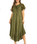 Sakkas Egan Women's Long Embroidered Caftan Dress / Cover Up With Embroidered Cap Sleeves