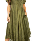 Sakkas Egan Women's Long Embroidered Caftan Dress / Cover Up With Embroidered Cap Sleeves