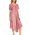 Sakkas Egan Women's Long Embroidered Caftan Dress / Cover Up With Embroidered Cap Sleeves