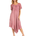 Sakkas Egan Women's Long Embroidered Caftan Dress / Cover Up With Embroidered Cap Sleeves