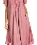 Sakkas Egan Women's Long Embroidered Caftan Dress / Cover Up With Embroidered Cap Sleeves