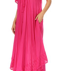 Sakkas Egan Women's Long Embroidered Caftan Dress / Cover Up With Embroidered Cap Sleeves