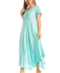 Sakkas Egan Women's Long Embroidered Caftan Dress / Cover Up With Embroidered Cap Sleeves