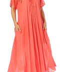 Sakkas Egan Women's Long Embroidered Caftan Dress / Cover Up With Embroidered Cap Sleeves