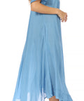 Sakkas Egan Women's Long Embroidered Caftan Dress / Cover Up With Embroidered Cap Sleeves