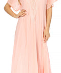 Sakkas Egan Women's Long Embroidered Caftan Dress / Cover Up With Embroidered Cap Sleeves