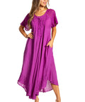 Sakkas Egan Women's Long Embroidered Caftan Dress / Cover Up With Embroidered Cap Sleeves