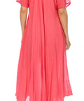 Sakkas Egan Women's Long Embroidered Caftan Dress / Cover Up With Embroidered Cap Sleeves