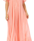 Sakkas Egan Women's Long Embroidered Caftan Dress / Cover Up With Embroidered Cap Sleeves