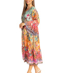 Sakkas Womens 3/4 Ruffled Sleeves Henley Neck Summer Short Flowy Dress/Beachwear