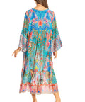 Sakkas Womens 3/4 Ruffled Sleeves Henley Neck Summer Short Flowy Dress/Beachwear