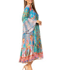 Sakkas Womens 3/4 Ruffled Sleeves Henley Neck Summer Short Flowy Dress/Beachwear