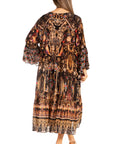 Sakkas Womens 3/4 Ruffled Sleeves Henley Neck Summer Short Flowy Dress/Beachwear