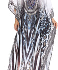 Sakkas Georgettina Flowy Rhinestone V Neck Long Caftan Dress/Cover Up